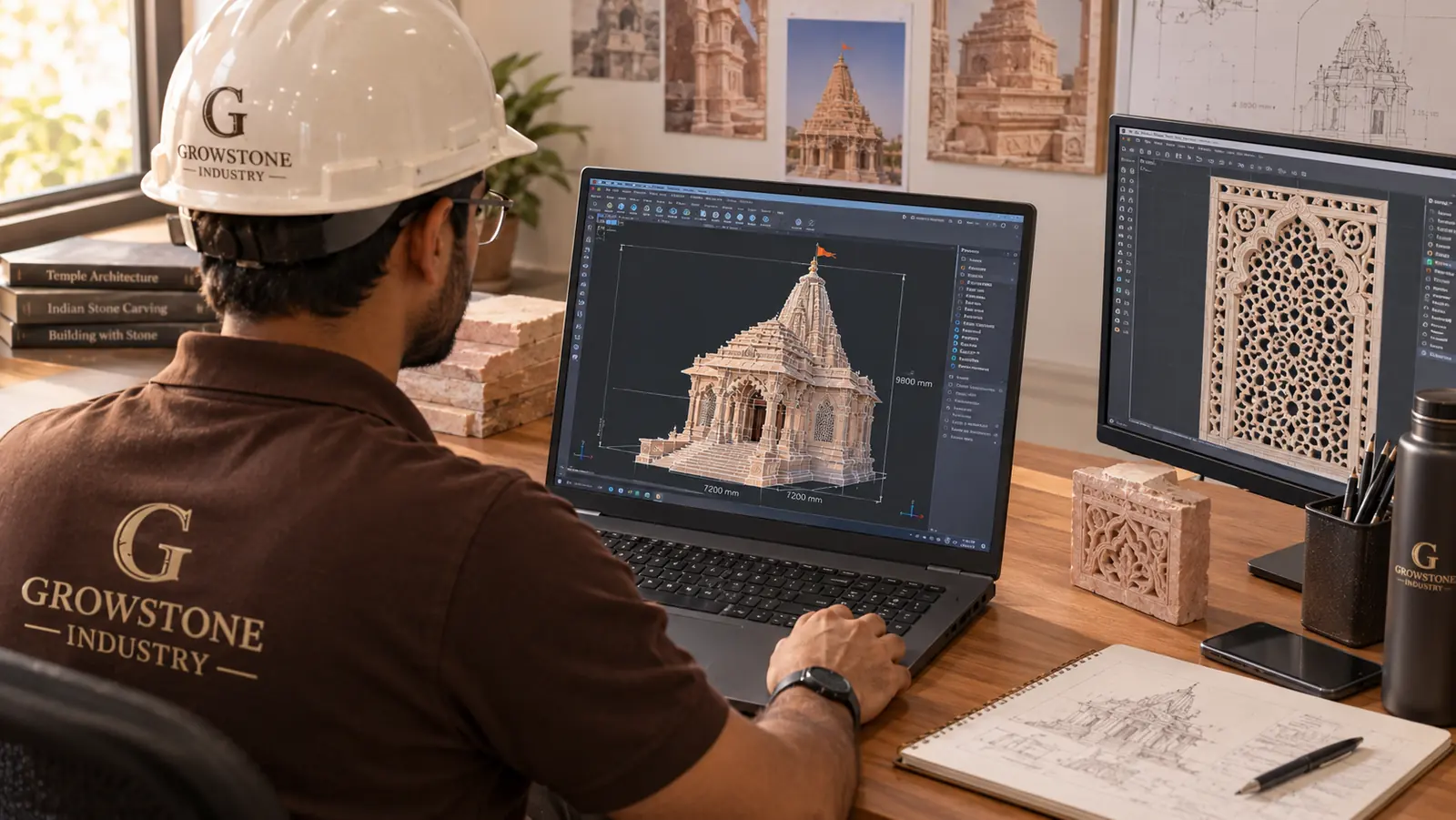 Engineer designing the temple in 3D CAD