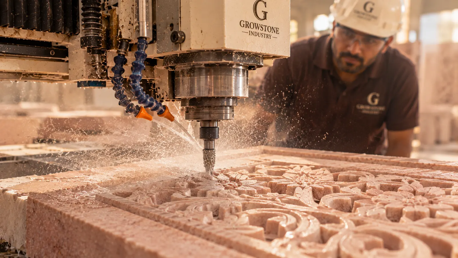 CNC machine carving a jali panel