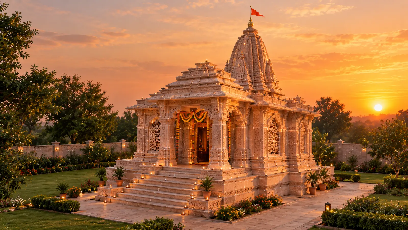 Finished sandstone temple at sunset