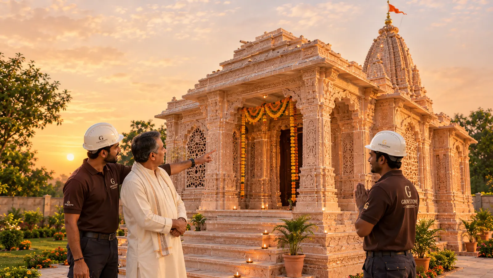 Owner showing carved details to the customer