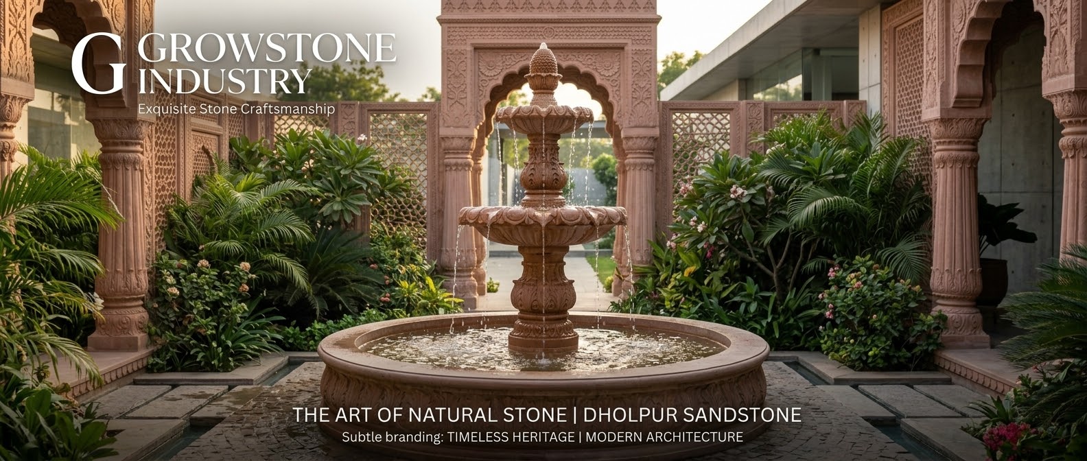 Tiered carved sandstone fountain